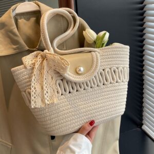 jute white eco tote rope bag with
