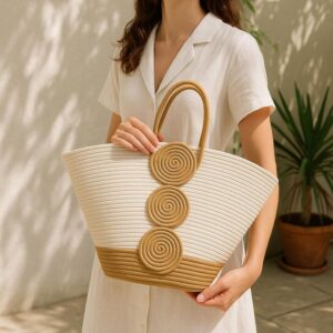white plus Beige Hand bag with tikki style