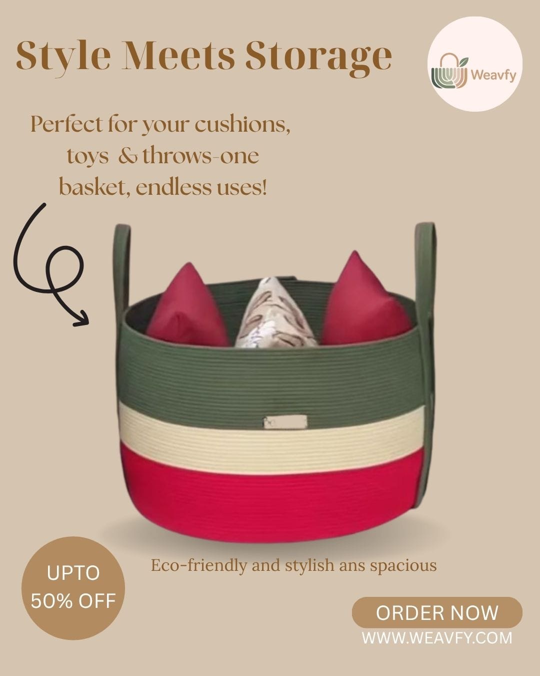 Weavfy Handmade Jute Laundry Basket – Eco-Friendly & Stylish - Image 2