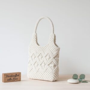 Handmade Macramé Tote Bag for Women | Eco-Friendly Cotton Shoulder Bag | Minimal Boho Style