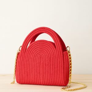 Red Handcrafted Cord Tote Bag for Women | Premium Statement Mini Handbag with Gold Chain