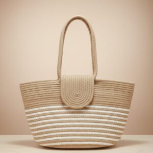 Desert Beige Striped Handmade Jute Tote Bag