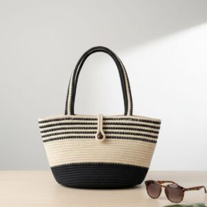Midnight Stripe Handmade Jute Tote