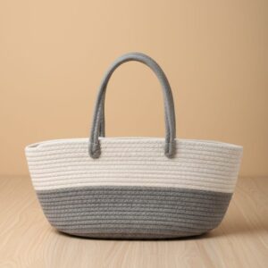 Ash Grey & white Handmade Jute Storage Basket